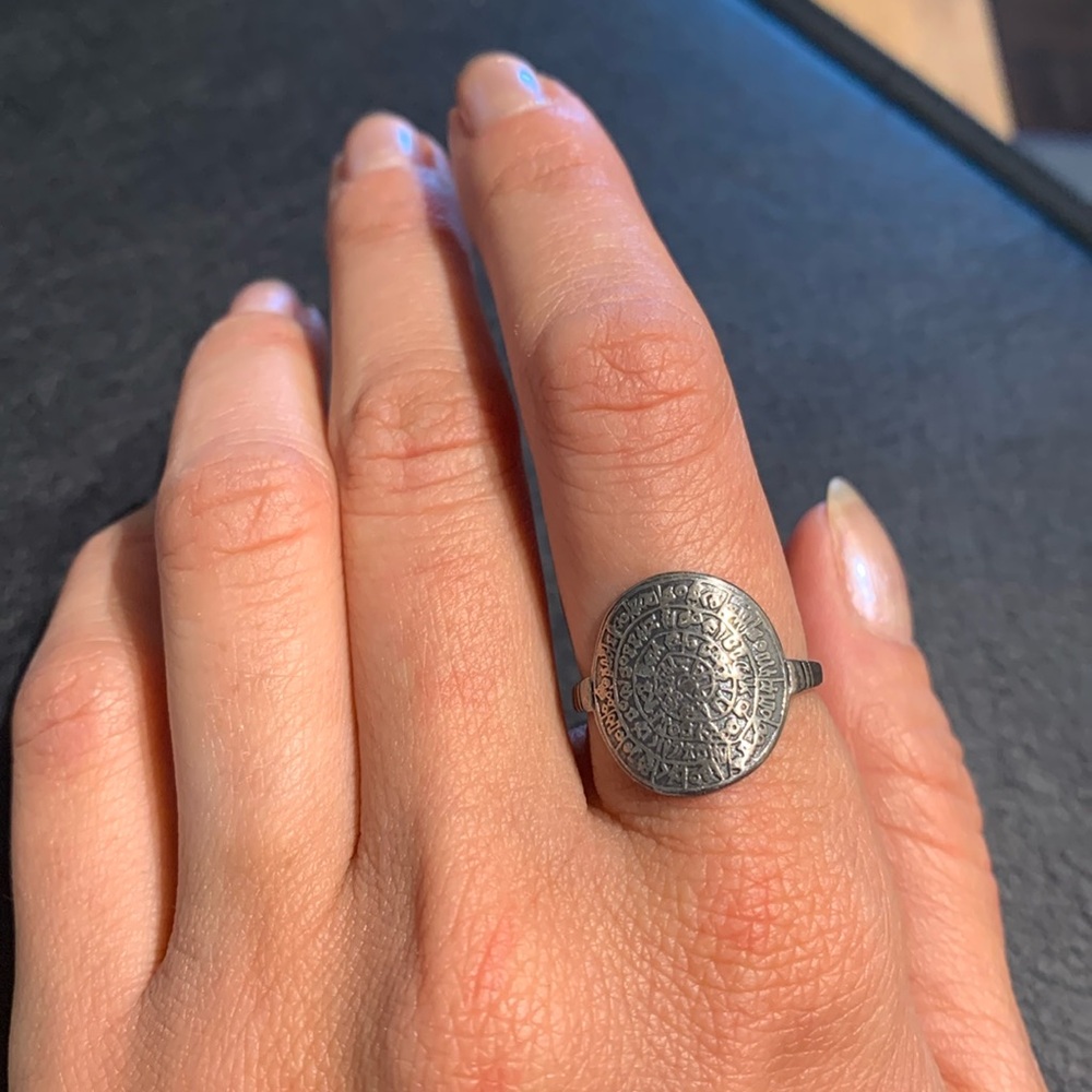 Sterling Silver Ancient Greek Minoan Phaistos Disc Ring - Size 8